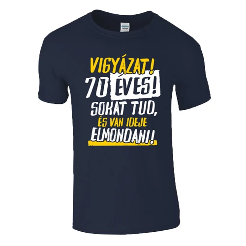 Vigyázat! x éves férfi póló (sötétkék)