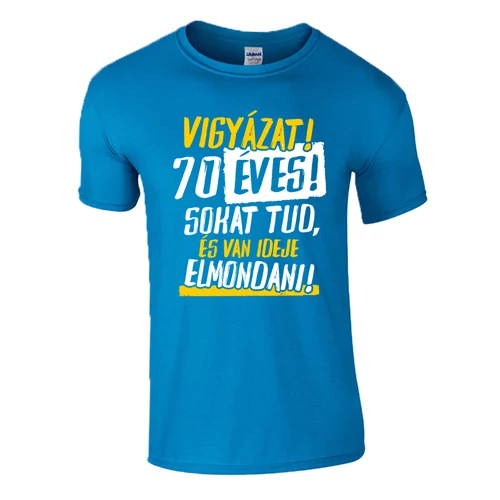 Vigyázat! x éves férfi póló (türkiz)