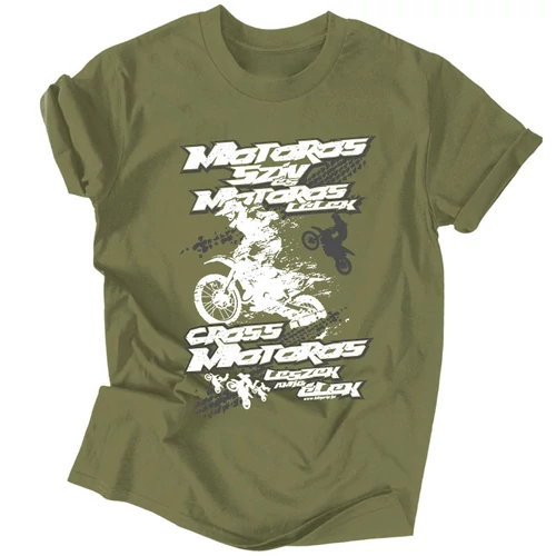 Motoros szív Cross férfi póló (military)