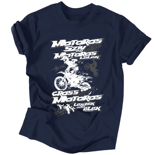 Motoros szív Cross férfi póló (navy)