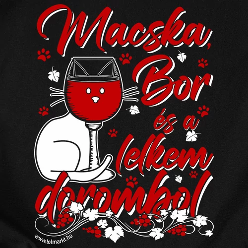 Macska és bor női póló (B_Fekete)