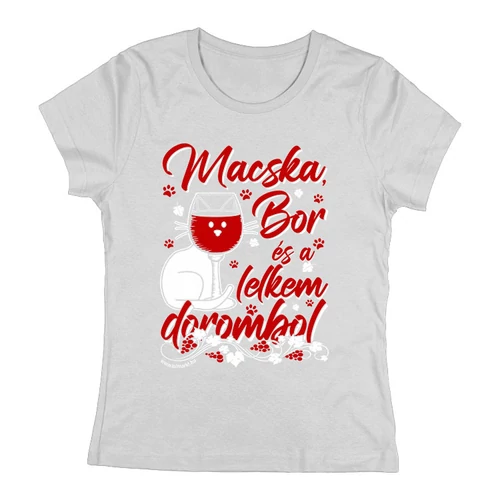 Macska és bor női póló (Szürke)
