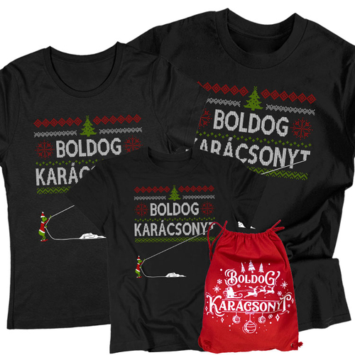 Boldog Karácsonyt (mini grincs) családi póló szett + 3000Ft értékű ajándék (Fekete)