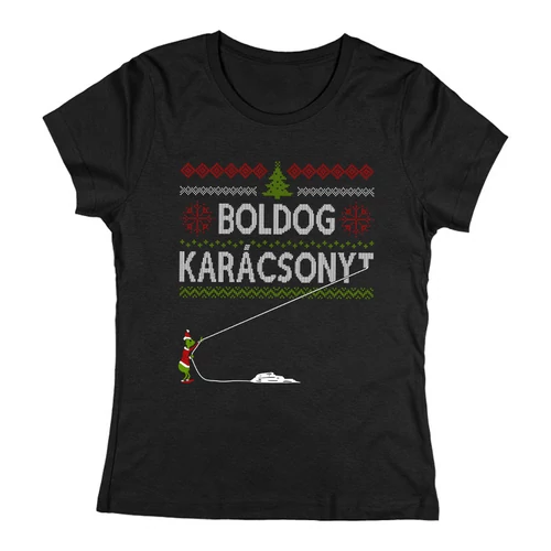 Boldog Karácsonyt (mini grincs) női póló (Fekete)