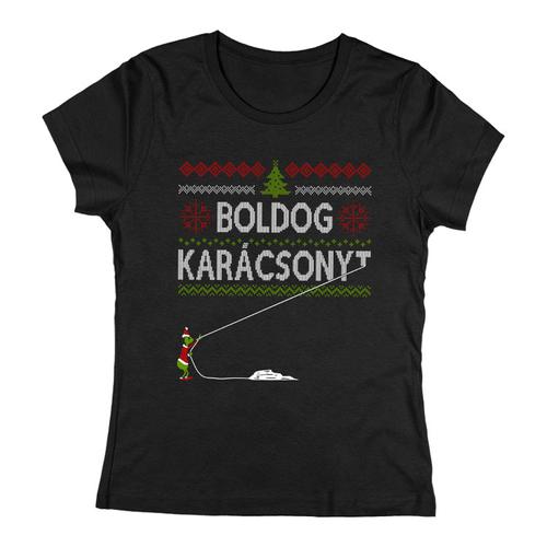 Boldog Karácsonyt (mini grincs) női póló (Fekete)