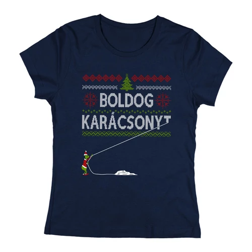 Boldog Karácsonyt (mini grincs) női póló (Sötétkék)
