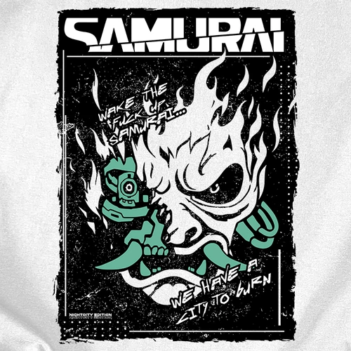 Samurai (Cyberpunk) férfi póló (B_Fehér)