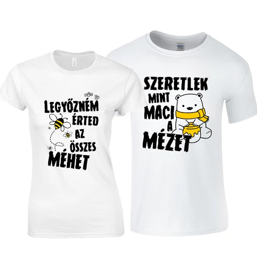 Szeretlek mint maci a mézet páros póló (Fehér)