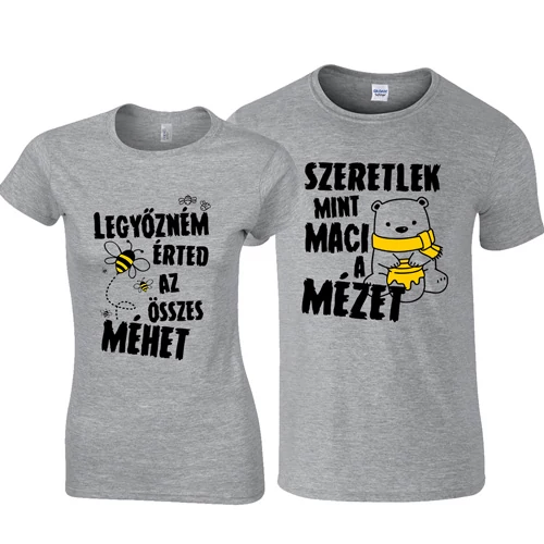 Szeretlek mint maci a mézet páros póló (Szürke)