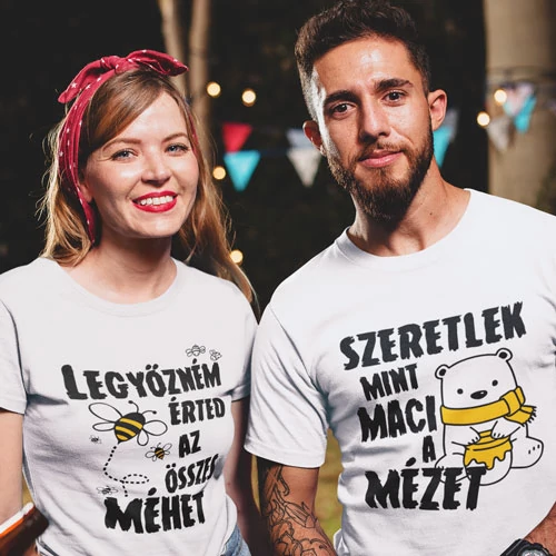Szeretlek mint maci a mézet páros póló (B_feher)