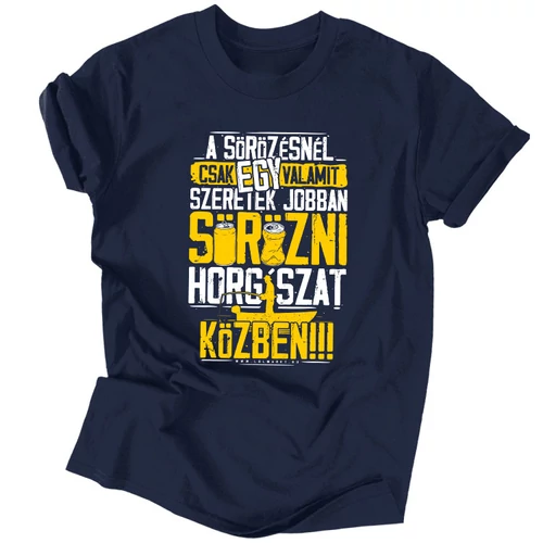 Sörözni horgászat közben férfi póló (Sötétkék)