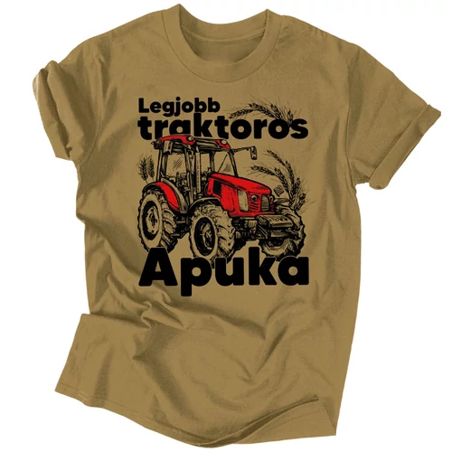 Traktoros apuka férfi póló (Karamell)