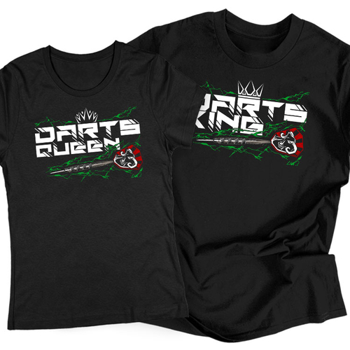Darts king - Darts queen páros póló (Fekete)