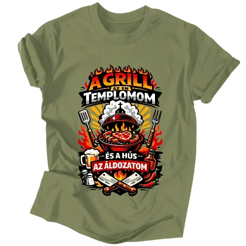 A grill az én templomom férfi póló (Sage)