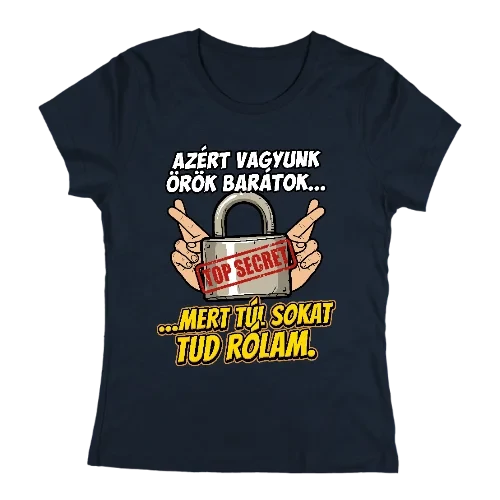 Túl sokat tud rólam női póló (Sötétkék)