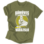 Kép 8/9 - Kőműves vagyok nem varázsló férfi póló (Military zöld)