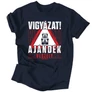 Vigyázat! Ajándék veszély férfi póló (Sötétkék)