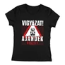 Vigyázat! Ajándék veszély női póló (Fekete)
