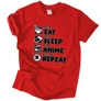 Eat sleep anime repeat póló (Piros)