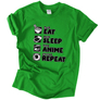 Kép 8/14 - Eat sleep anime repeat póló (Zöld)
