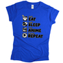 Kép 4/13 - Eat sleep anime repeat női póló (Királykék)