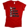 Eat sleep anime repeat női póló (Piros)