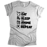 Eat sleep anime repeat női póló (Szürke)
