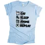 Kép 5/9 - Eat sleep anime repeat női póló (Világoskék)