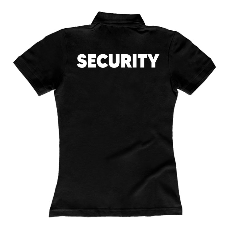 Rendezvényre Security feliratos női galléros póló (elején-hátán nyomott)