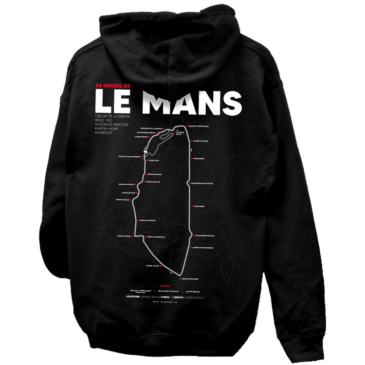LE MANS pálya térképes kapucnis pulóver (hátán nyomott)