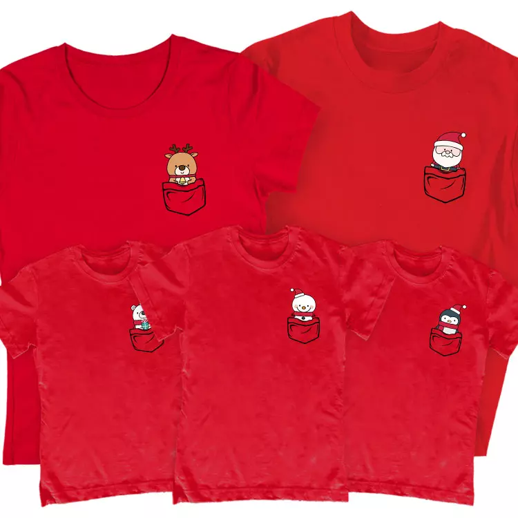 Karácsonyi zsebfigurás családi póló szett (3 gyerek)