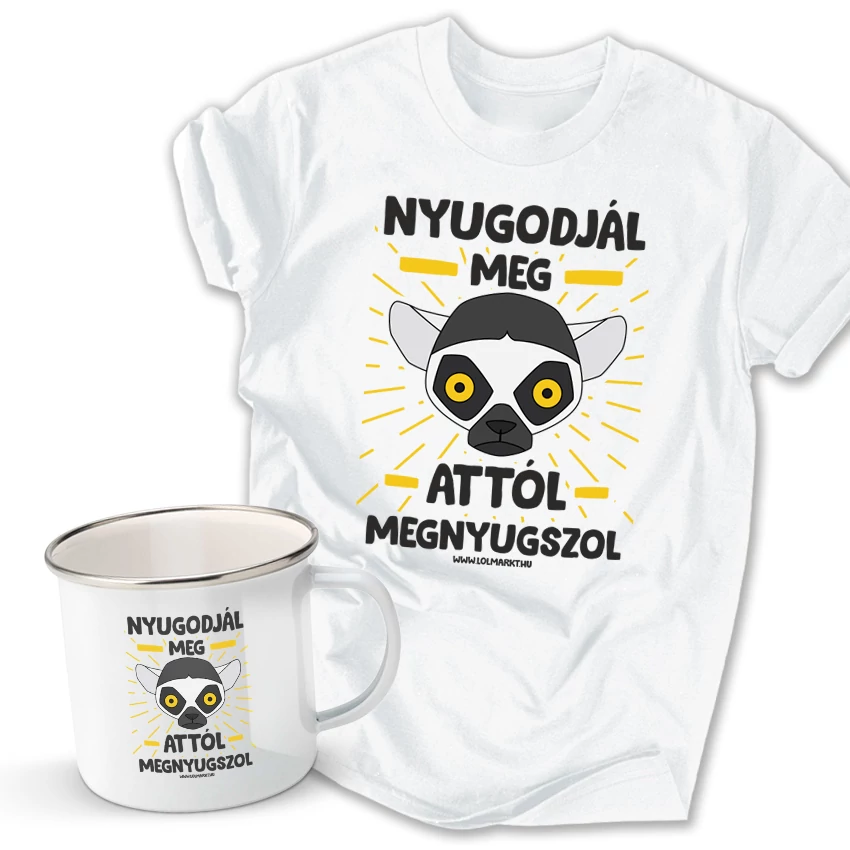 Nyugodjál meg férfi póló és fém bögre szett