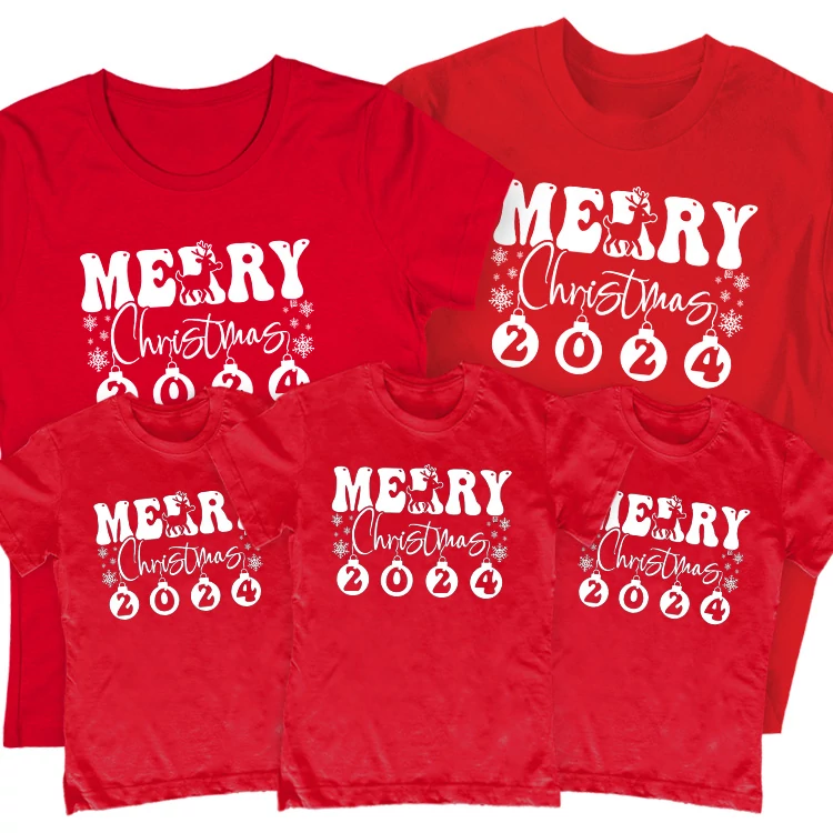 Merry Christmas 2024 családi póló szett (3 gyerek)